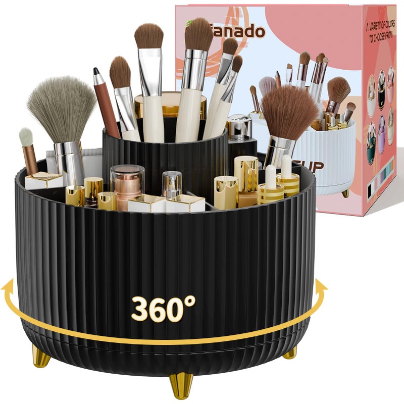 fanado 360Â° Rotate Makeup Brush Holder Organizer, Makeup Organizers Countertop, Makeup organization and Skincare Storage with Gift Box Packing for Vanity, Desktop, Bathroom (Black) - Image 1