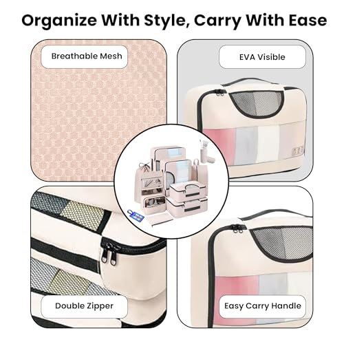 OCEANEVO Set of 10 Packing Cubes with Luggage Tag and Toothbrush Holder, Travel Organizer Bags for Luggage, Suitcase Organizer for Clothes, Shoes, and Lingerie | Model 2.0 – Beige - Image 5