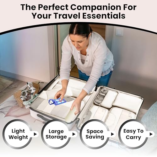 OCEANEVO Set of 10 Packing Cubes with Luggage Tag and Toothbrush Holder, Travel Organizer Bags for Luggage, Suitcase Organizer for Clothes, Shoes, and Lingerie | Model 2.0 – Beige - Image 3