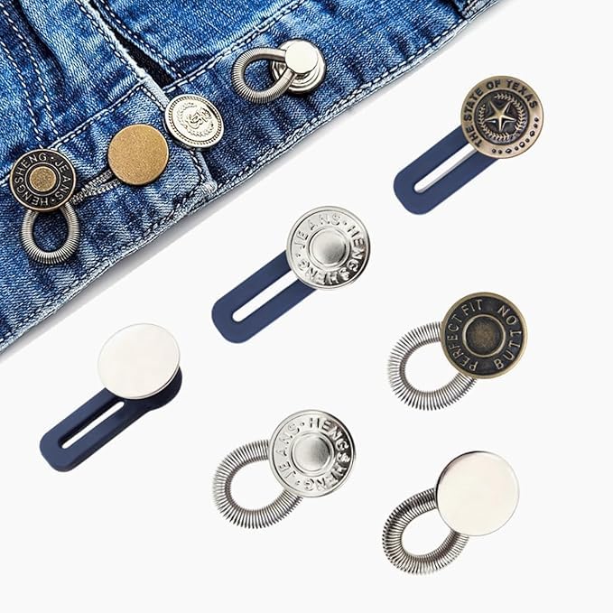 MFH Extender Button Set Adjustable Elastic Waist Buttons Invisible Collar Neck No Sew Metal Collar Button Pregnancy Pant Extenders Elastic Spring Buttons for Jeans Pack of 3 Combo - Image 1