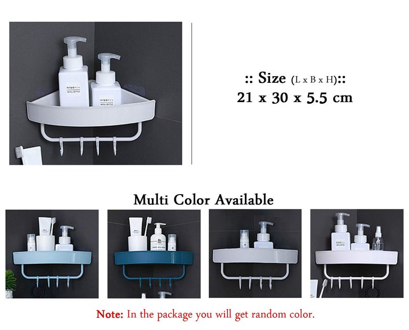 MEZON رف حمام متعدد الاستخدامات من بلاستيك ABS مثبت على الحائط لحامل الشامبو ودش التخزين مع شماعة مناشف (متعدد الألوان) - Image 2