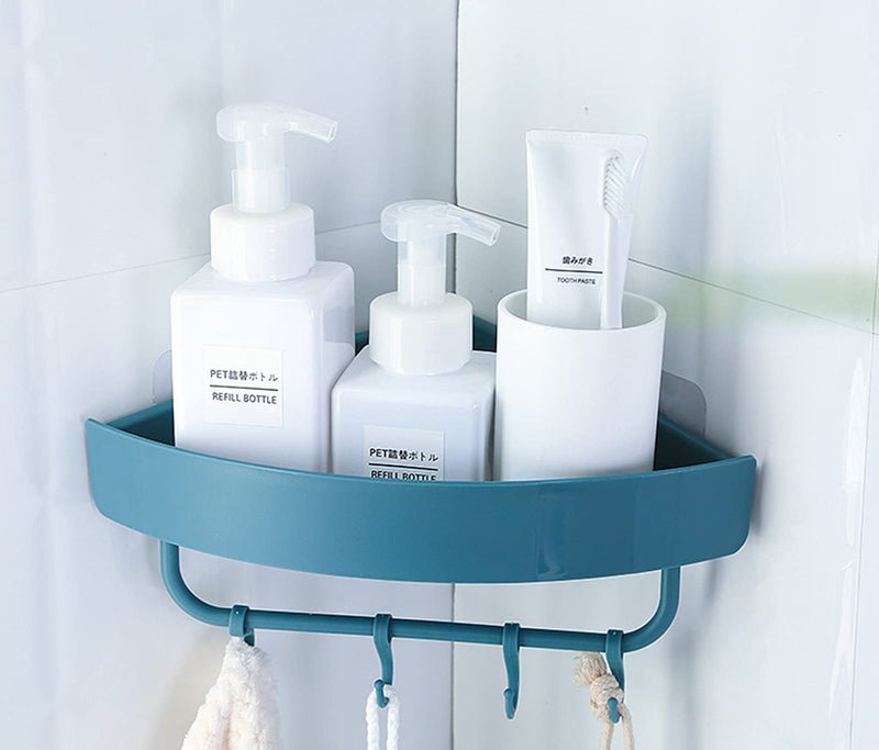 MEZON رف حمام متعدد الاستخدامات من بلاستيك ABS مثبت على الحائط لحامل الشامبو ودش التخزين مع شماعة مناشف (متعدد الألوان) - Image 3