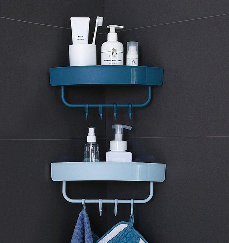 MEZON رف حمام متعدد الاستخدامات من بلاستيك ABS مثبت على الحائط لحامل الشامبو ودش التخزين مع شماعة مناشف (متعدد الألوان) - Image 4