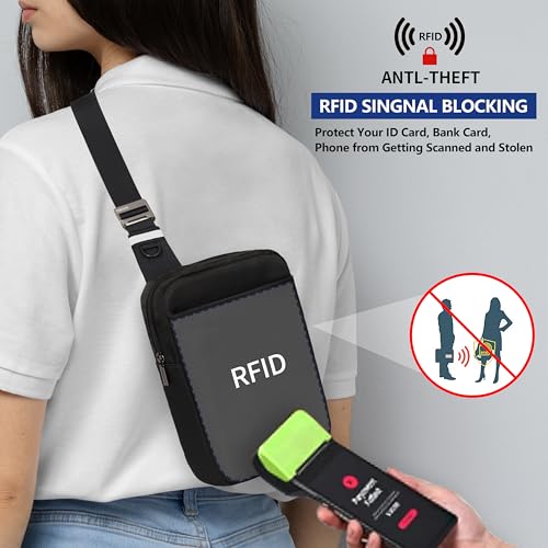 OSOCE Small Sling Bag for Men and Women with RFID Pocket, Anti Theft Crossbody Chest Bag Casual Travel Bag for Hiking,Black,Small - Image 4