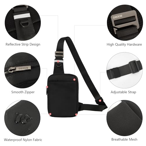 OSOCE Small Sling Bag for Men and Women with RFID Pocket, Anti Theft Crossbody Chest Bag Casual Travel Bag for Hiking,Black,Small - Image 5