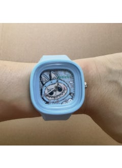 Square Labubu Cartoon Silicone Quartz Watch Light blue