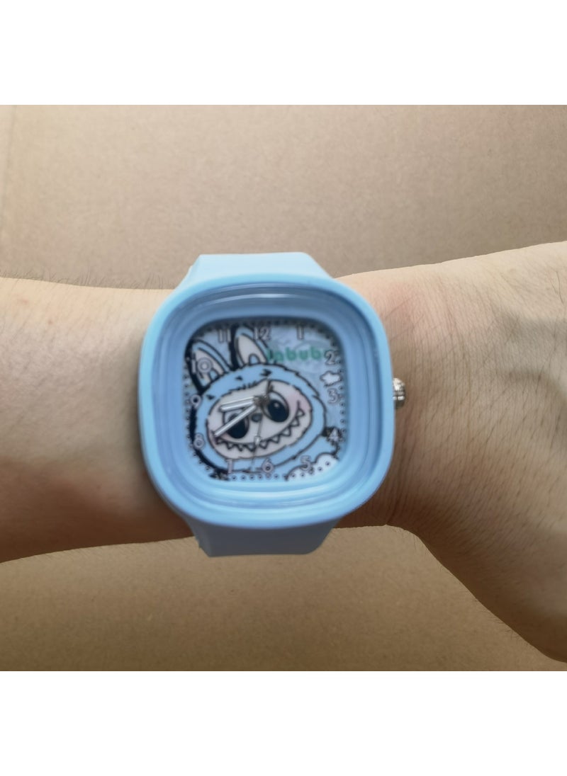 Generic - Square Labubu Cartoon Silicone Quartz Watch Light blue - Image 1