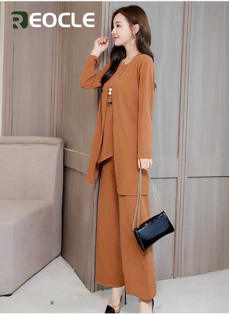 REOCLE Large Size Suit Women's Three-piece Autumn New Style Fashionable and Slimming Age Reduction  Fashionable Simple Comfortable and Elegant - Image 3