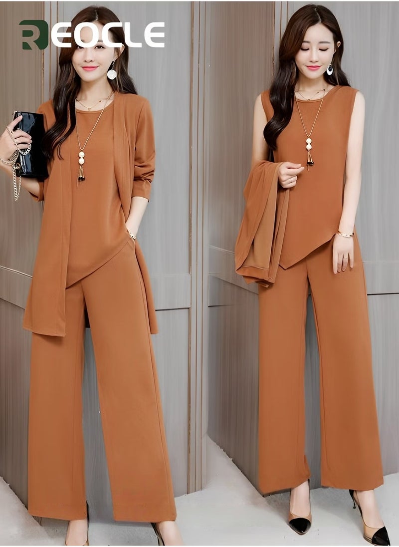 REOCLE Large Size Suit Women's Three-piece Autumn New Style Fashionable and Slimming Age Reduction  Fashionable Simple Comfortable and Elegant - Image 4