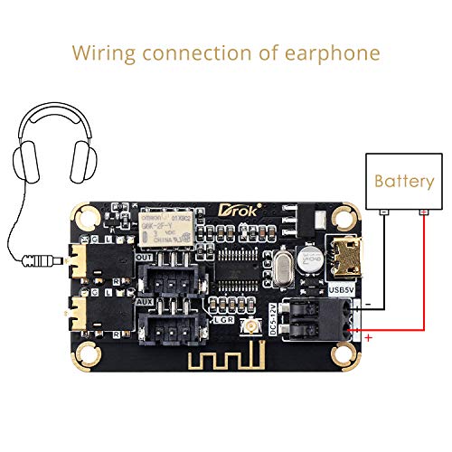DROK Blue~Tooth Board, 12V Audio Receiver Blue~Tooth Module DC 5V-12V Portable Wire~Less Electronics Stereo Music Receive Circuit Chip with Micro USB Port for Headphone Speaker Home Sound System DIY - Image 5