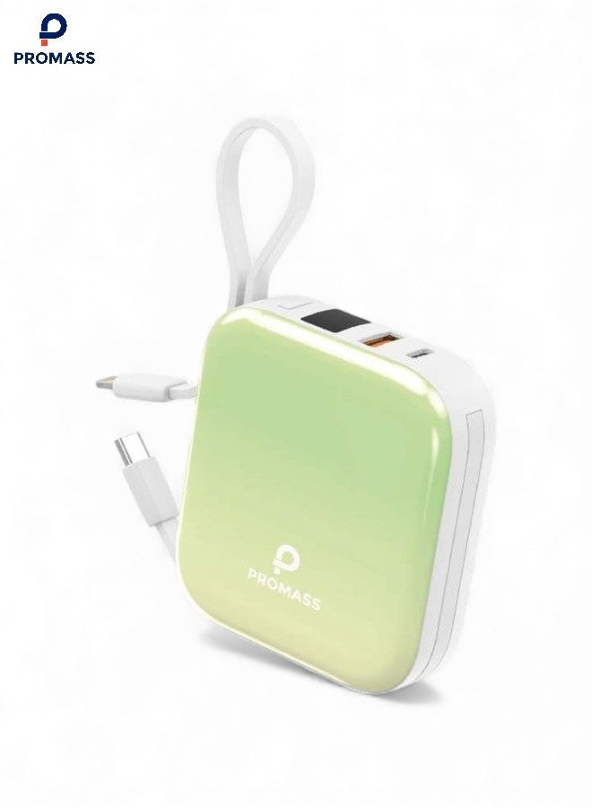 PROMASS 10000mAh Power Bank with Built-in USB-C and Lightning Cable - 22.5W Fast USB-C Travel Battery Pack with 2 Ports and 2 Cables. Manufactured to Air Transport Standards and Safe for Airplane Travel. Compatible with iPhone, Galaxy, iPad, and More. - Image 1