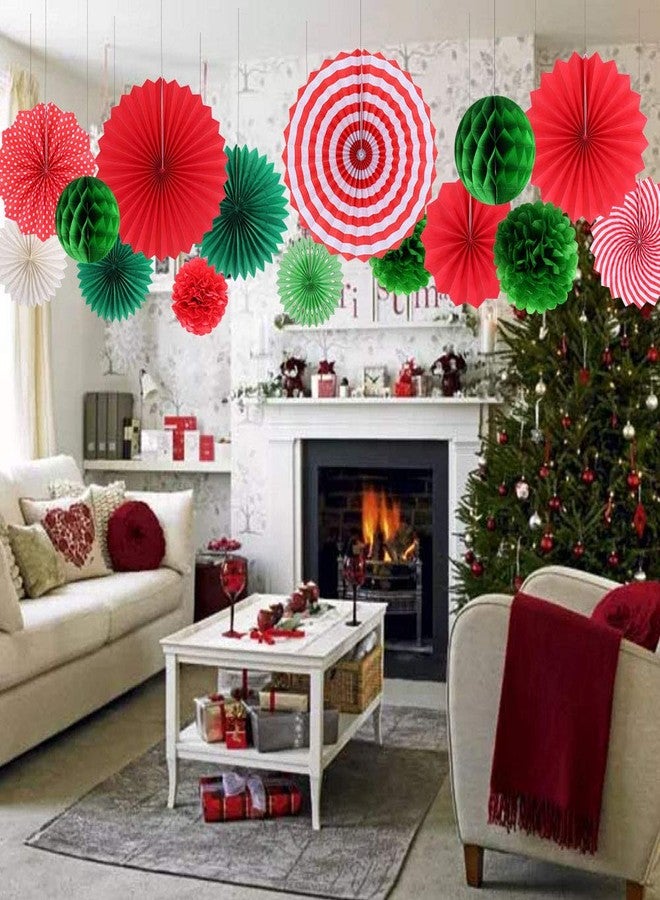 Zilue Hanging Party Decorations Set Tissue Paper Fan Paper Pom Poms Flowers and Honeycomb Ball for Christmas Wedding Engagement Graduation Party Decor Green Red Kit - Image 5