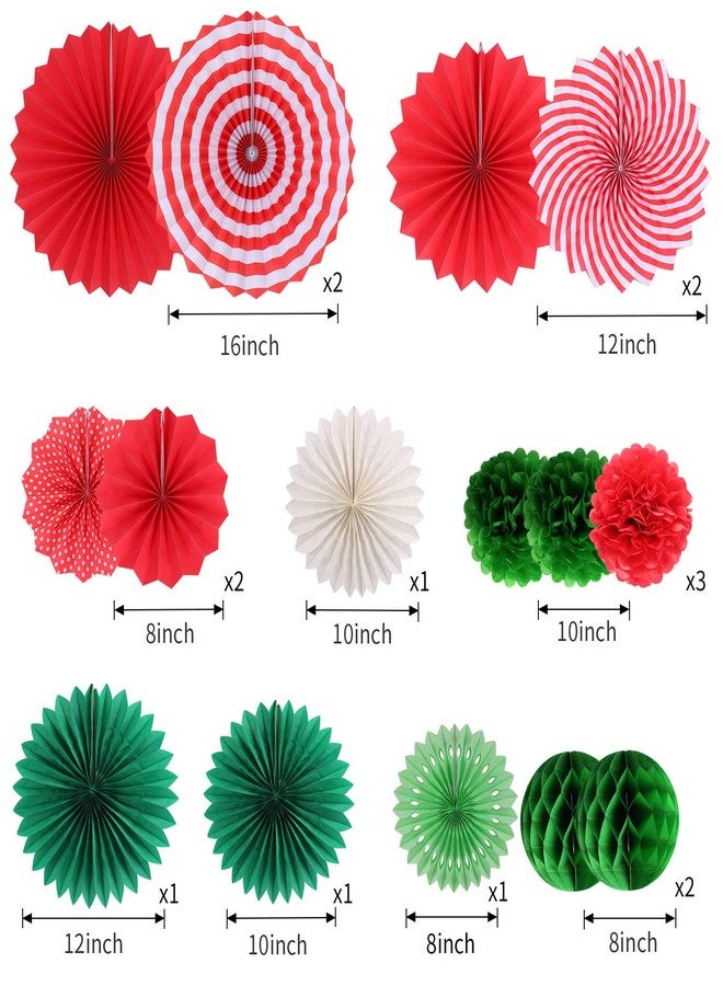 Zilue Hanging Party Decorations Set Tissue Paper Fan Paper Pom Poms Flowers and Honeycomb Ball for Christmas Wedding Engagement Graduation Party Decor Green Red Kit - Image 2