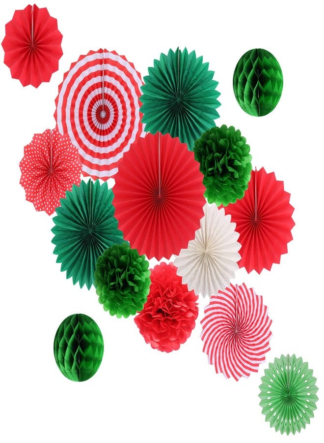 Zilue Hanging Party Decorations Set Tissue Paper Fan Paper Pom Poms Flowers and Honeycomb Ball for Christmas Wedding Engagement Graduation Party Decor Green Red Kit - Image 1
