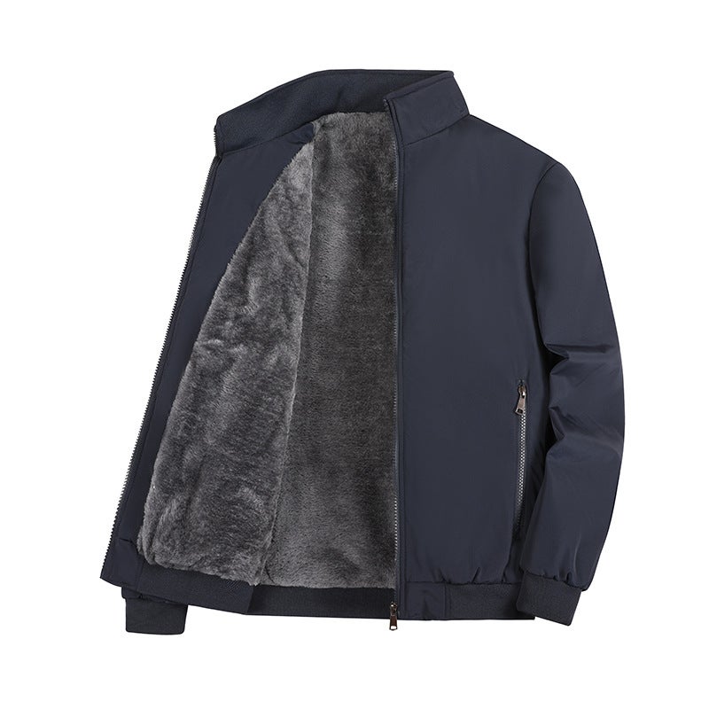 8XL fleece-lined jacket coat Silver Fox velvet thickened mens coat 2023 new autumn and winter cotton-padded casual cotton-padded jacket Navy blue 