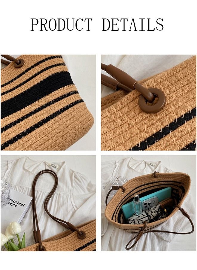 DUNISO - Women's Shoulder Tote Bag Straw Design Handbag for Women Large Capacity Bucket Bag Fashionable Travel Messenger Shoulder Bag for Ladies Girls College Students - Image 1