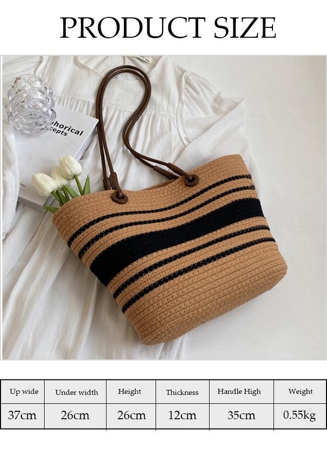DUNISO - Women's Shoulder Tote Bag Straw Design Handbag for Women Large Capacity Bucket Bag Fashionable Travel Messenger Shoulder Bag for Ladies Girls College Students - Image 1