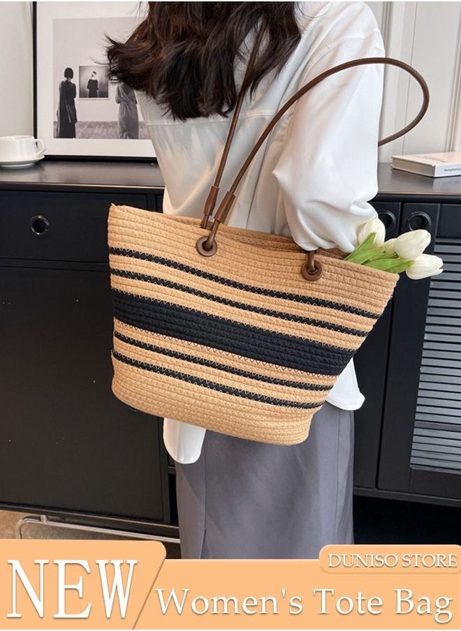 DUNISO - Women's Shoulder Tote Bag Straw Design Handbag for Women Large Capacity Bucket Bag Fashionable Travel Messenger Shoulder Bag for Ladies Girls College Students - Image 1