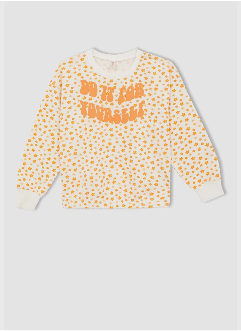 DeFacto Relax Fit Long Sleeve Floral Print Sweatshirt