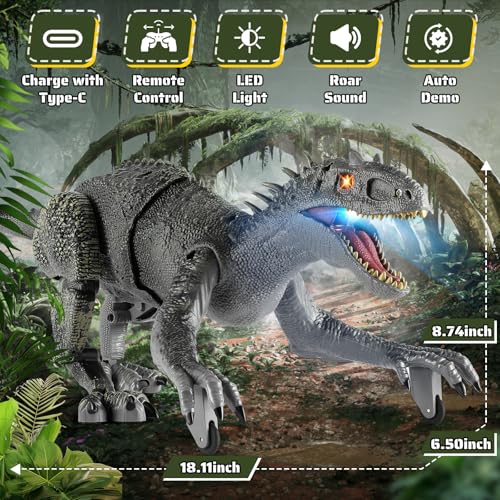 Rcfunkid Dinosaur Toys for Kids 24GHz Remote Control Dinosaur with Walking Swingable Body Realistic Sounds Demo Mode Rechargeable Jurassic Toys for 35 57 812 Birthdays Parties Christmas Day - Image 5