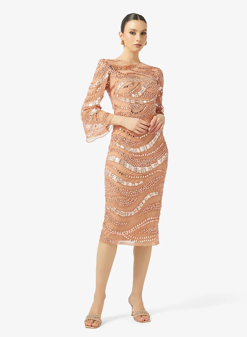 اميليا روز فستان ميدي مزين بياقة مستديرة