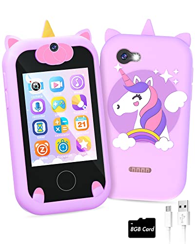 Joozfee Kids Smart Phone for Girls Unicorns Gifts for Girls Toys 810 Years Old Phone Touchscreen Learning Toy Christmas Birthday Gifts for 3 4 5 6 7 8 9 Year Old with 8G Memory Card Purple - Image 1