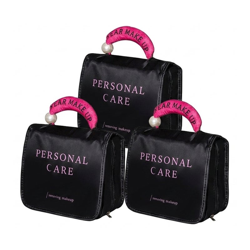 Case 3 Pack Makeup Train with Large Capacity Carry Handle Cosmetic Organizer and Travel Storage for cosmetics in Black - Image 1
