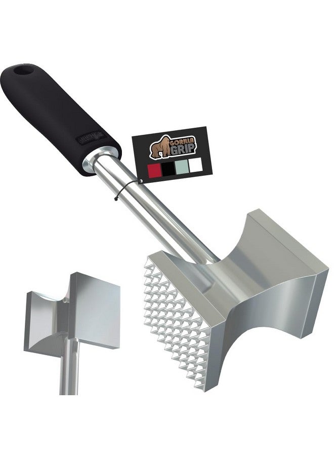 غوريلا جريب مطرقة لحم مزدوجة الجوانب حاصلة على براءة اختراع من GORILLA GRIP، مطرقة مطبخ شديدة التحمل بمقبض ناعم، جانب مدبب لتطرية الطعام وتنعيمه، وتعظيم نكهة الطعام، مطرقة دجاج تجارية، لون أسود - Image 1