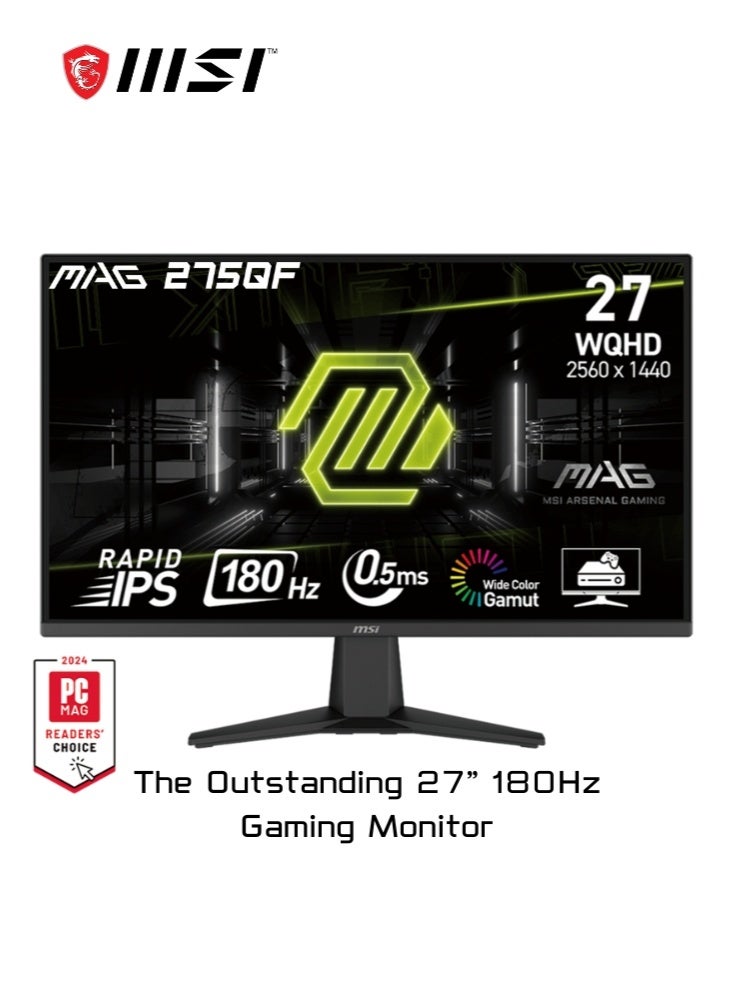 إم اس أي MAG 275QF | شاشة ألعاب 27 بوصة بدقة 2560 x 1440 (QHD) | 180Hz | تزامن متكيف، HDMI، DisplayPort | رؤية الذكاء الاصطناعي | أسود | 9S6-3CE21M-035 - Image 1