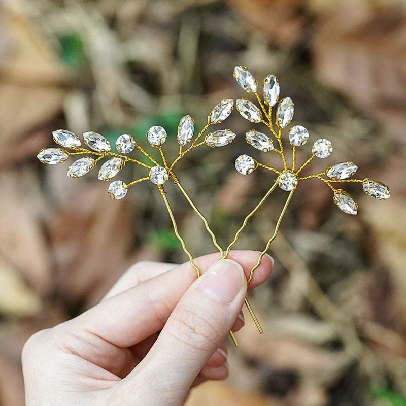 Unicra Bride Wedding Crystal Hair Pins Bridal Rhinestone Hair Pieces Wedding Hair Accessories for Women and Girls Pack of 2Gold