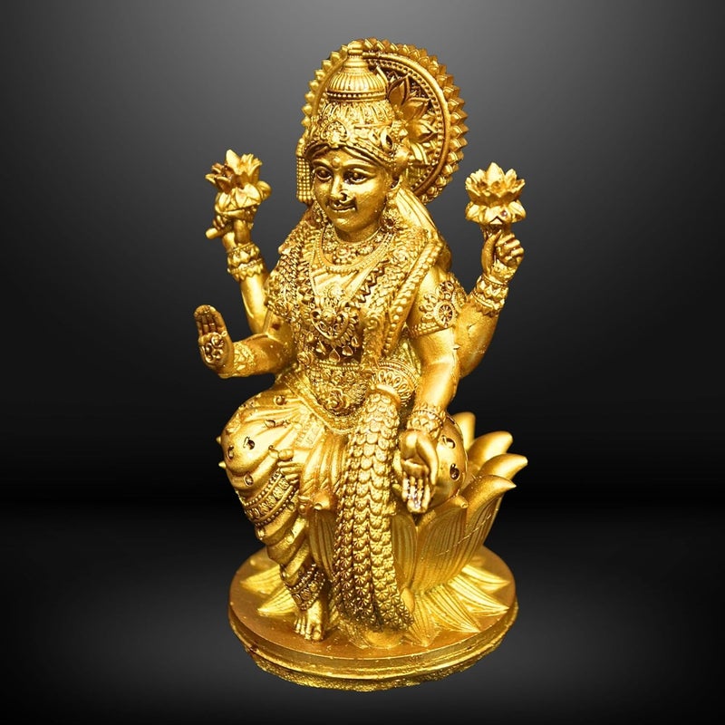 NEEANN Goddess Lakshmi Laxmi Devi MATA Idol 45 Inches Polystone Material Murti Colour Brass Silver Perfect Statue for Car Dashboard Home and Office Decor Indian God Small Size Brass - Image 4