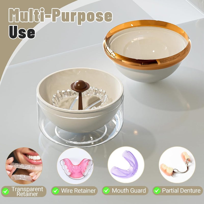 Zikra Denture Case Retainer Cleaner Case, Portable Retainer Case for Travel, Denture Bath Case with Strainer Basket, Denture Cups for Soaking Dentures, Clear Braces, Mouth Guard & Retainers - White - Image 2