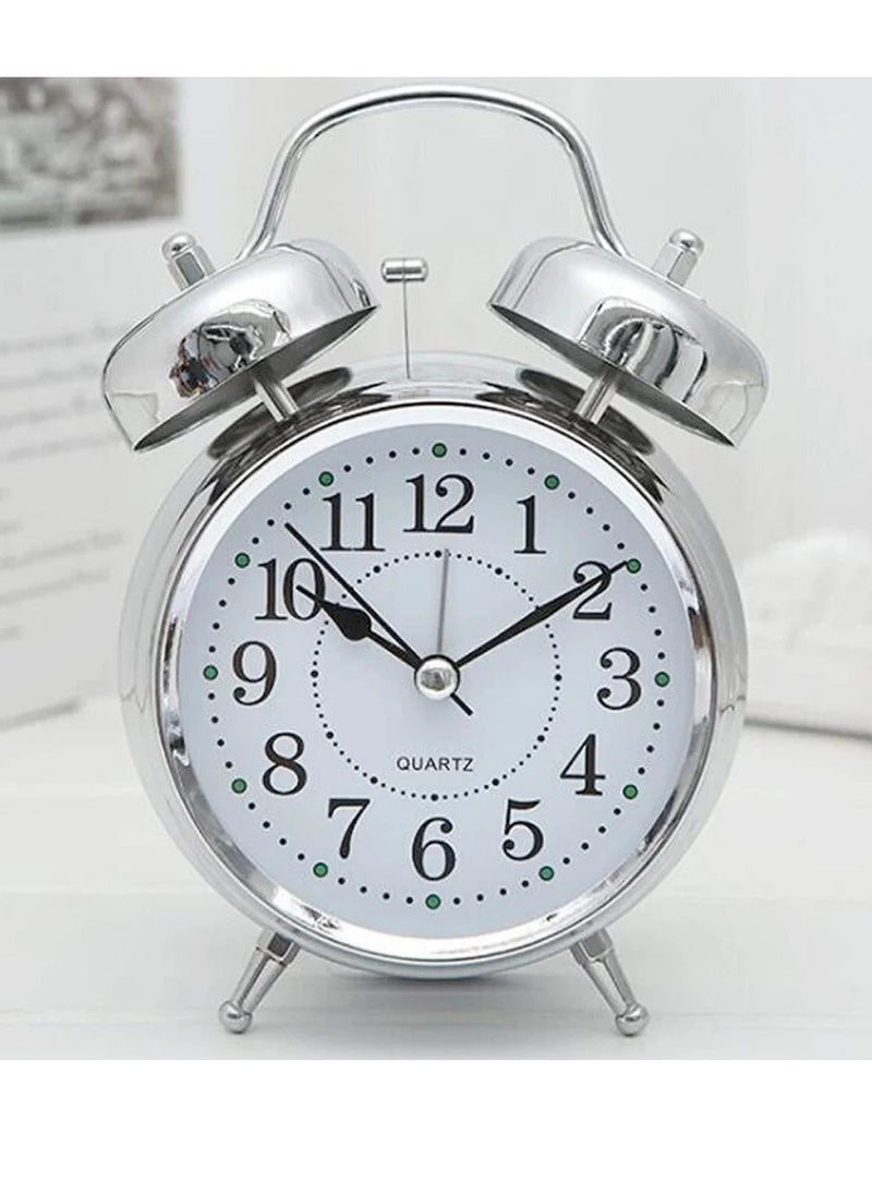 Microplus - Twin Bell Quartz Analog Alarm Clock, Modern Vintage Design, Touch-Activated Backlight, Loud Alarm Silver PS-4730 - Image 1