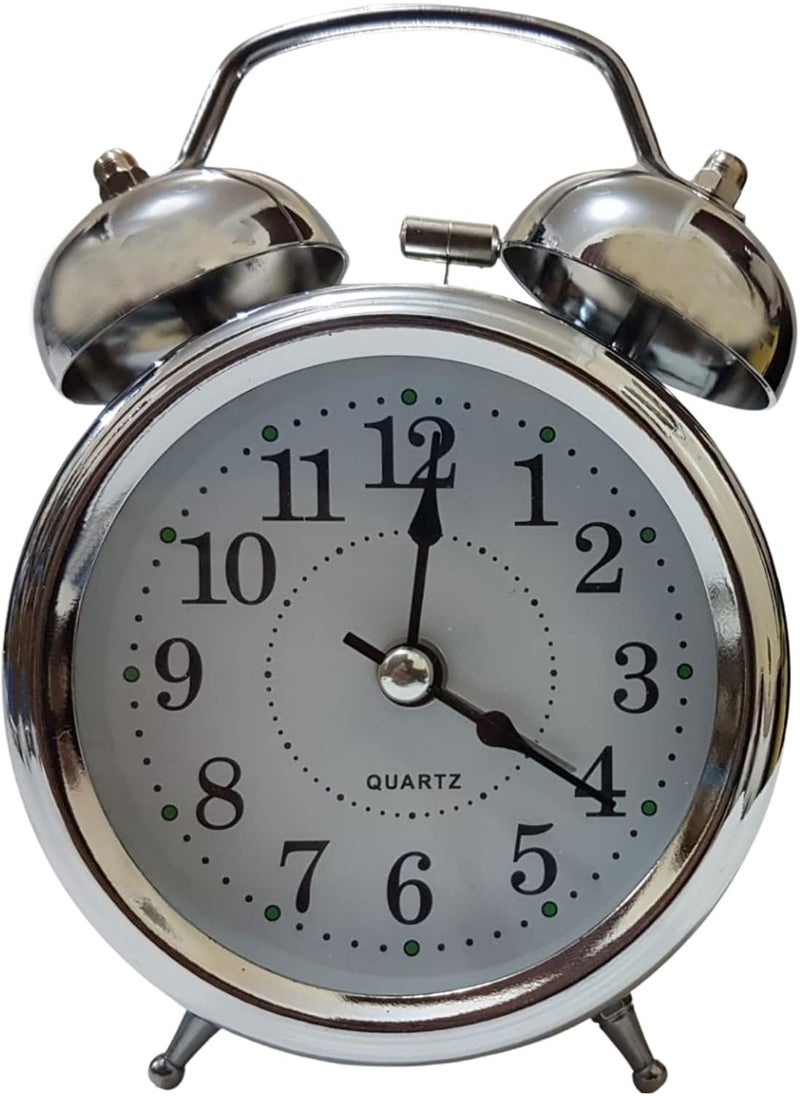 Microplus - Twin Bell Quartz Analog Alarm Clock, Modern Vintage Design, Touch-Activated Backlight, Loud Alarm Silver PS-4730 - Image 1