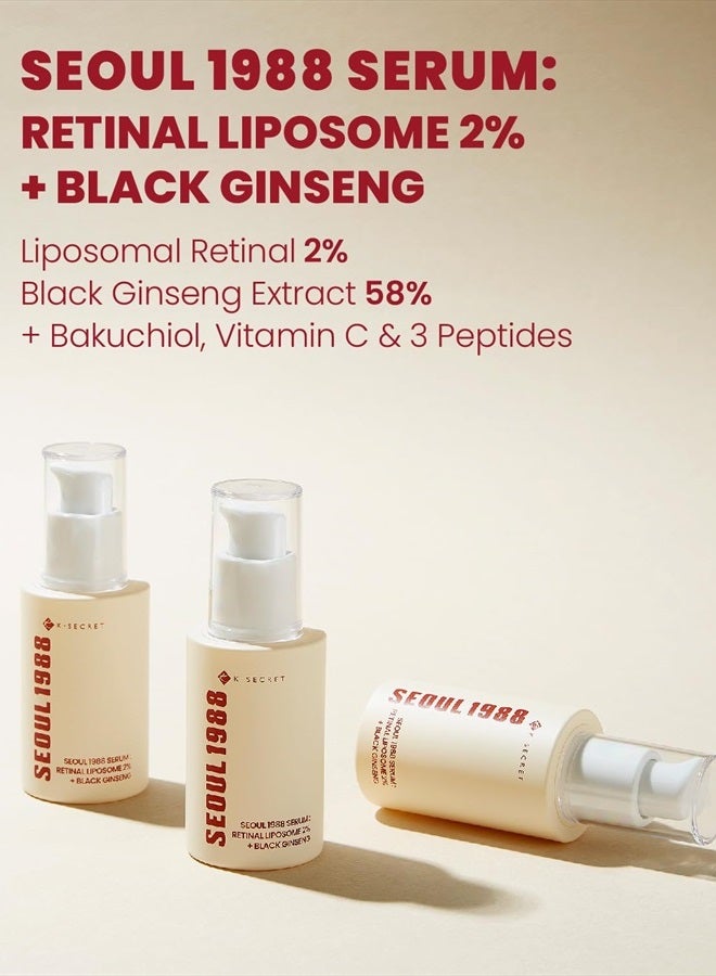 K-SECRET SEOUL 1988 Serum : Retinal Liposome 2% + Black Ginseng, 30ml/1.01fl.oz | 58% Black Ginseng Extract | Retinal serum, Bakuchiol - Image 2