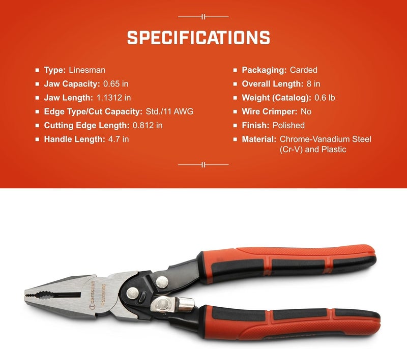 Crescent 8" Pro Series Dual Material Lineman's Compound Action Cutting Pliers - PS20509C - Image 5