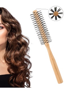 MJZ Small Round Brush for Short Hair, Mini Quiff Roller for Women and Men, Small Wood Hair Styling Brush Hair Massage Comb Head Massage Round Brush for Wet or Dry Hair  - Image 1