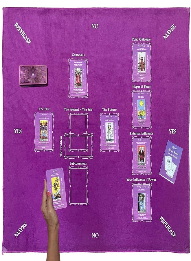 Nevkha Tarot Tablecloth 27x27 with Printed Celtic Cross Spread Guide & Pendulum Mat — Purple Velvet Altar Cloth for Divination, Witchcraft, Crystals & Spiritual Rituals (Pouch Included) - Image 1