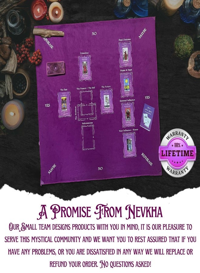 Nevkha Tarot Tablecloth 27x27 with Printed Celtic Cross Spread Guide & Pendulum Mat — Purple Velvet Altar Cloth for Divination, Witchcraft, Crystals & Spiritual Rituals (Pouch Included) - Image 5