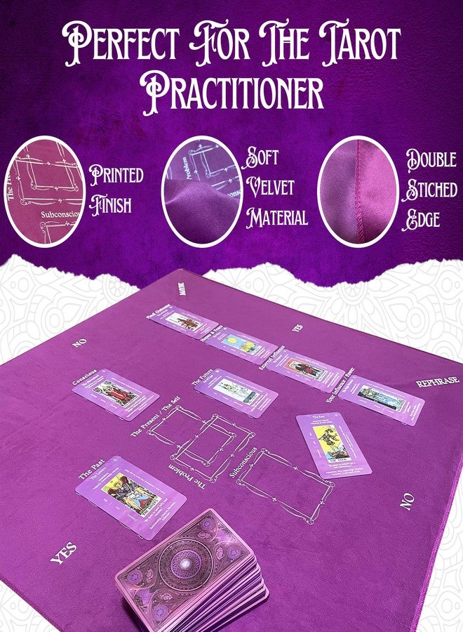 Nevkha Tarot Tablecloth 27x27 with Printed Celtic Cross Spread Guide & Pendulum Mat — Purple Velvet Altar Cloth for Divination, Witchcraft, Crystals & Spiritual Rituals (Pouch Included) - Image 3