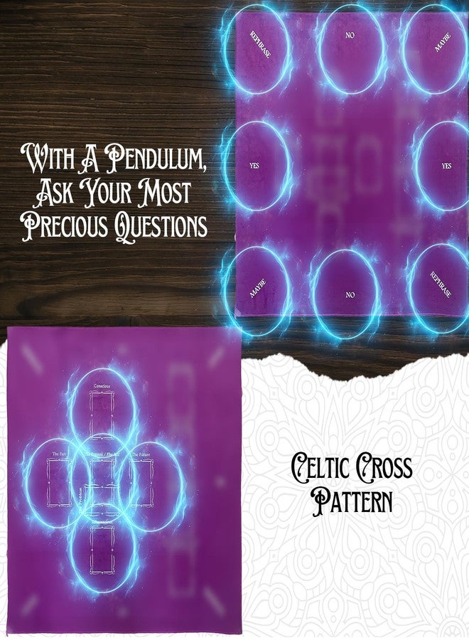 Nevkha Tarot Tablecloth 27x27 with Printed Celtic Cross Spread Guide & Pendulum Mat — Purple Velvet Altar Cloth for Divination, Witchcraft, Crystals & Spiritual Rituals (Pouch Included) - Image 4