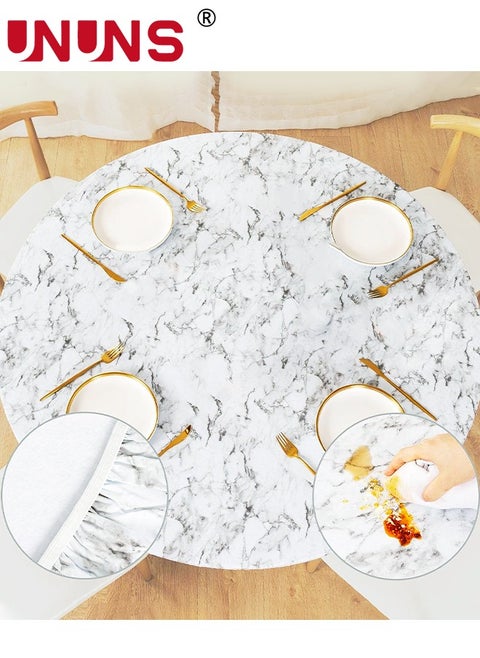 Round Table Cover,PVC Tablecloth With Elastic Edged And Flannel Backing,Waterproof Wipeable Round Table Cover For Indoor Outdoor Patio Use
