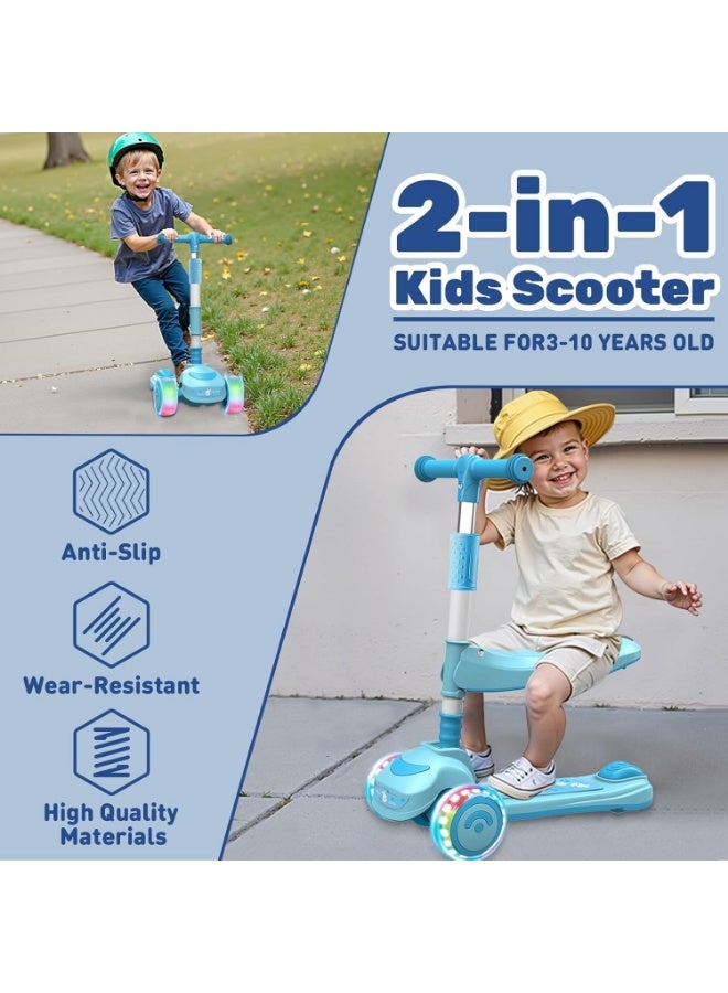 يلا جوي سكوتر قابل للطي 2 في 1 قابل للطي بمقعد، 4 عجلات فلاش قابلة للتعديل، ارتفاع قابل للتعديل، سطح عريض للغاية، أنشطة خارجية للأطفال الصغار الأولاد والبنات (أزرق) - Image 2
