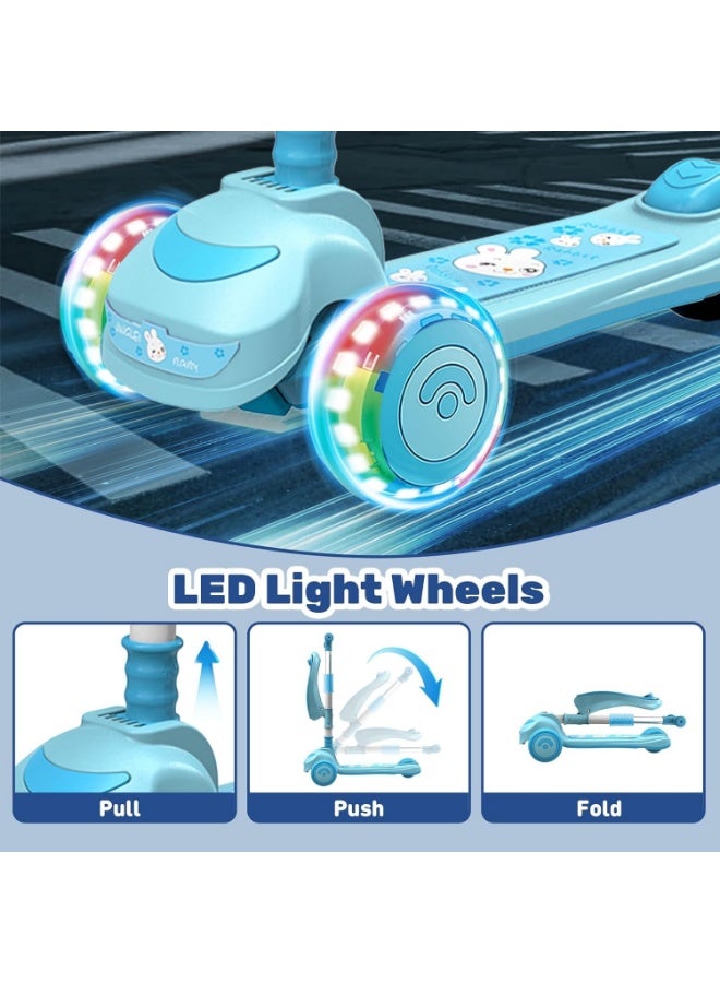 يلا جوي سكوتر قابل للطي 2 في 1 قابل للطي بمقعد، 4 عجلات فلاش قابلة للتعديل، ارتفاع قابل للتعديل، سطح عريض للغاية، أنشطة خارجية للأطفال الصغار الأولاد والبنات (أزرق) - Image 4