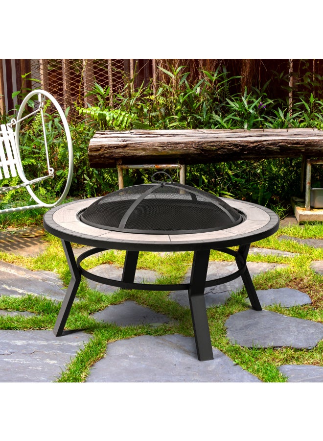 LIVING ACCENTS Mosaic Slate Round Fire Pit Table Black and Beige 86 cm FT-33126B - Image 2