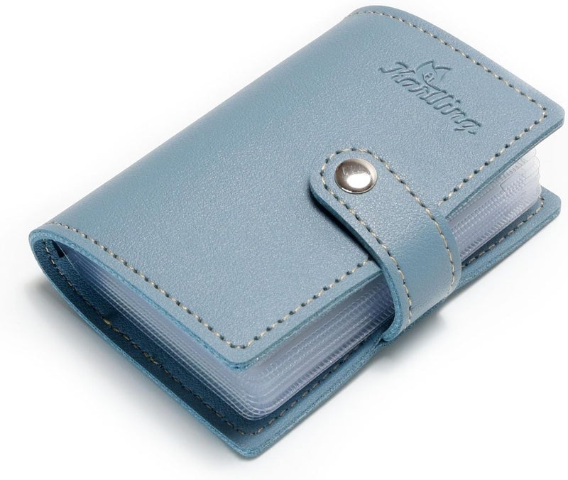 karlling credit card holder wallet for women/man soft leather business card holder card case organizer bag with 20 card sleeves inside(Blue) - Image 1