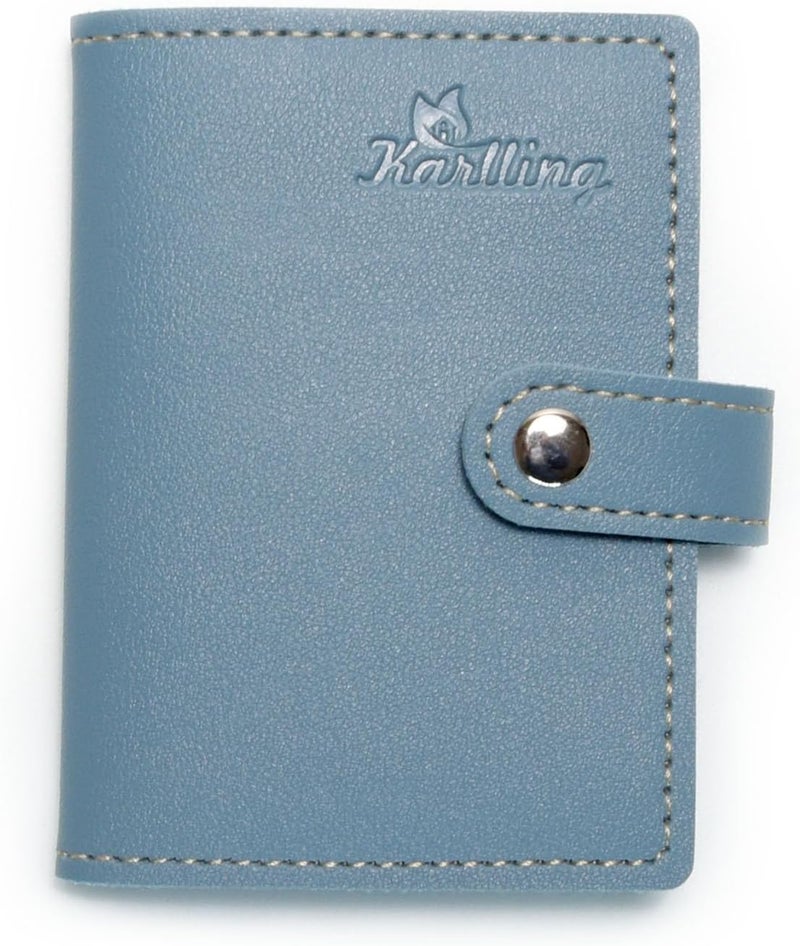 karlling credit card holder wallet for women/man soft leather business card holder card case organizer bag with 20 card sleeves inside(Blue) - Image 2