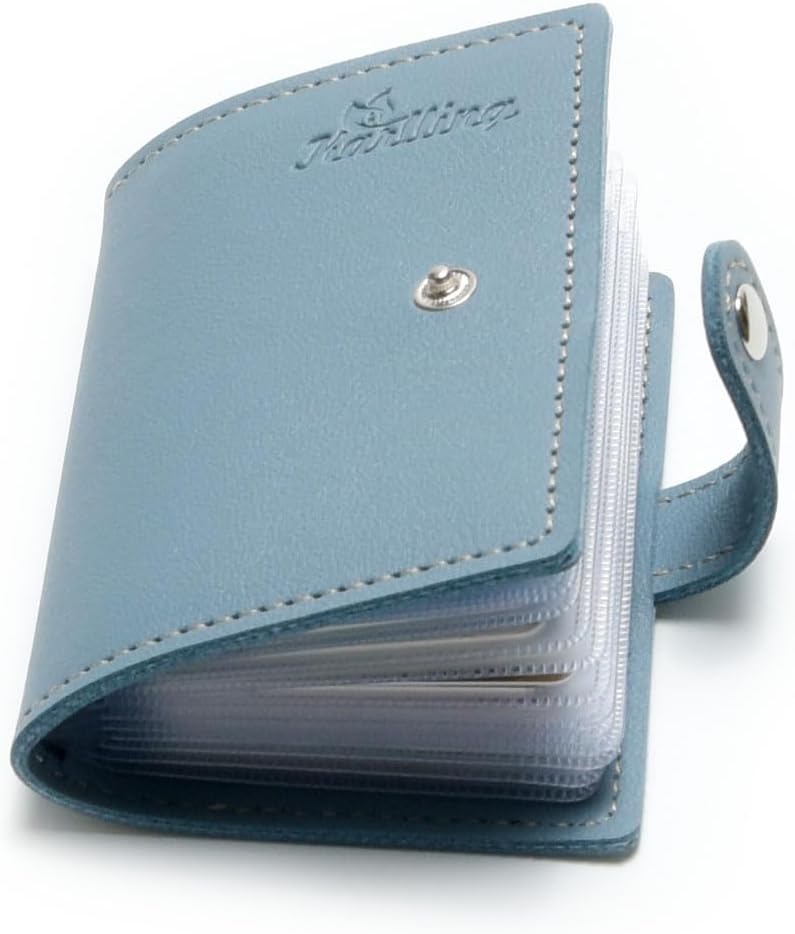 karlling credit card holder wallet for women/man soft leather business card holder card case organizer bag with 20 card sleeves inside(Blue) - Image 4
