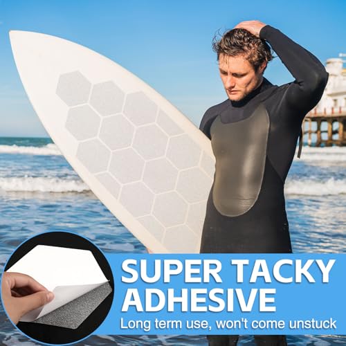 TRINKA 20PCS Surfboard Traction Pads, Waxless Hexagon Surfboard Clear Deck Grip Pad, DIY Non Slip Accessories for Surfpad Water Sports Skimboards - Image 5