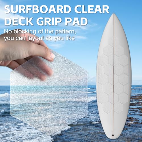 TRINKA 20PCS Surfboard Traction Pads, Waxless Hexagon Surfboard Clear Deck Grip Pad, DIY Non Slip Accessories for Surfpad Water Sports Skimboards - Image 3
